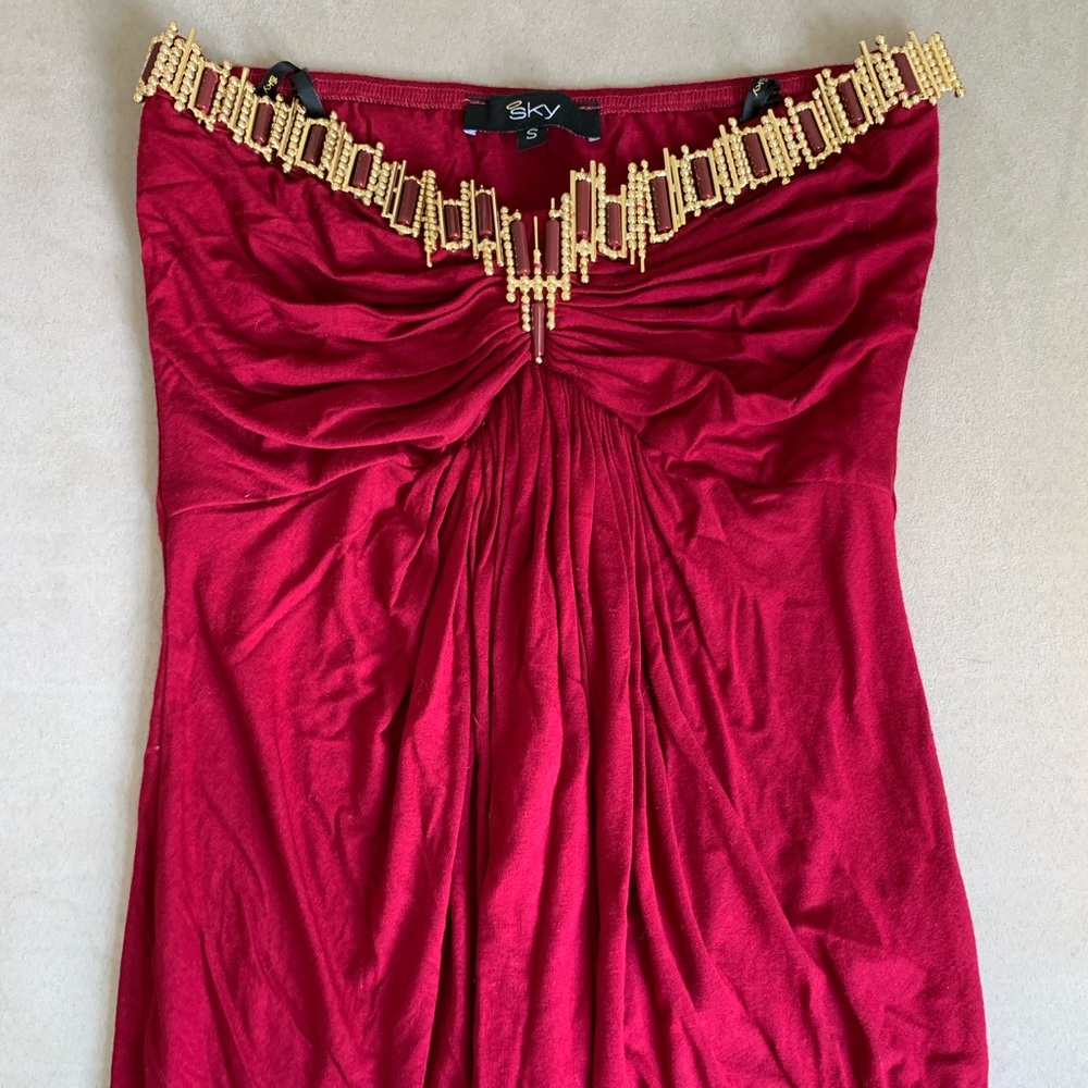 SKY Red Jeweled Strapless Top - Small